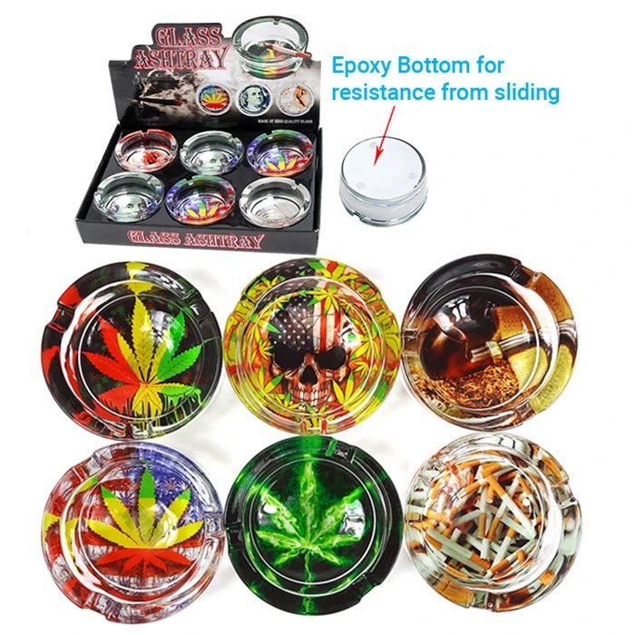 DOUBLE CROSS SMALL GLASS ROUND ASHTRAY - DISPLAY OF 6