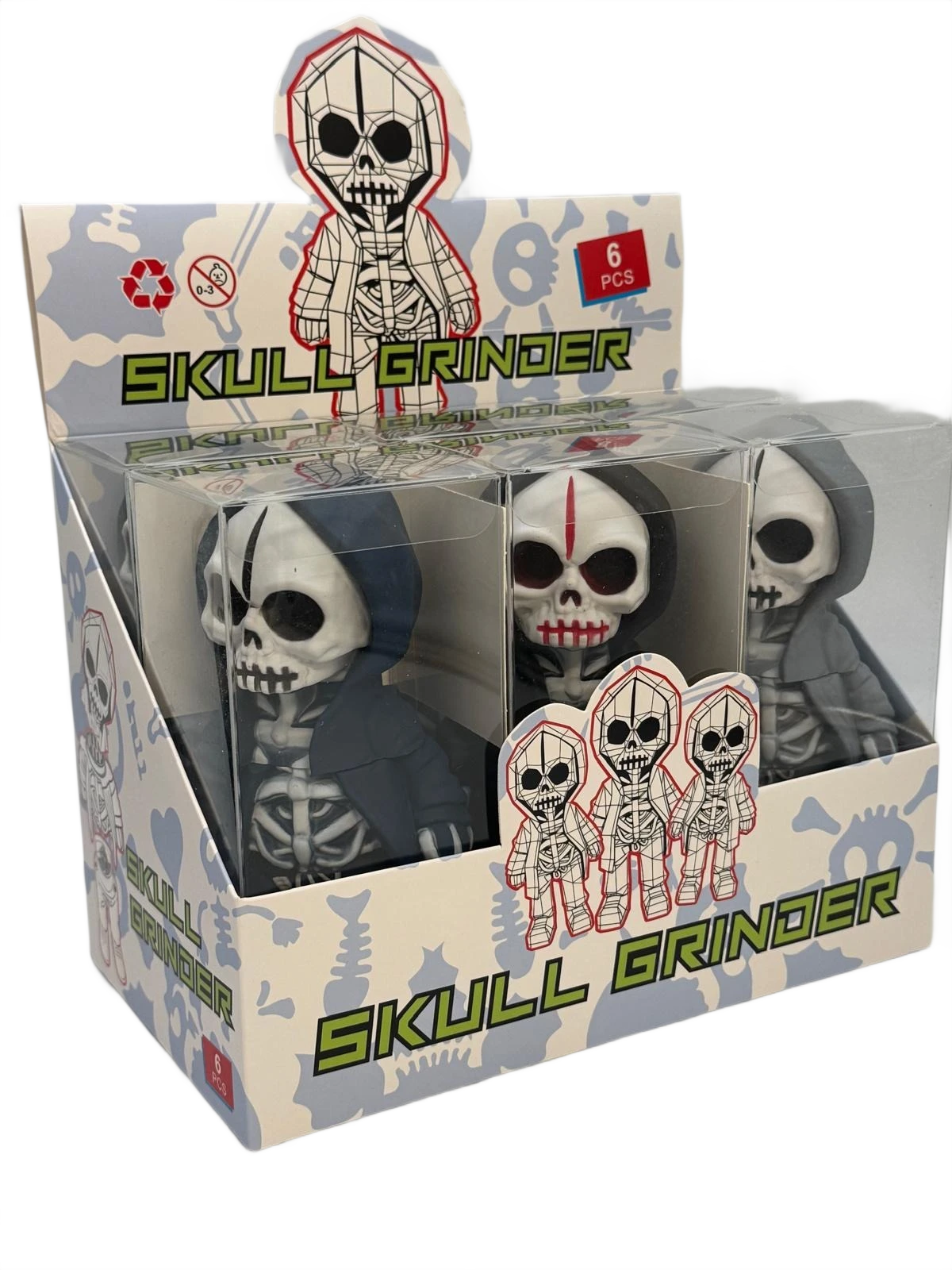 SKULLMAN 3-PARTS GRINDER MULTI COLOR - DISPLAY OF 6