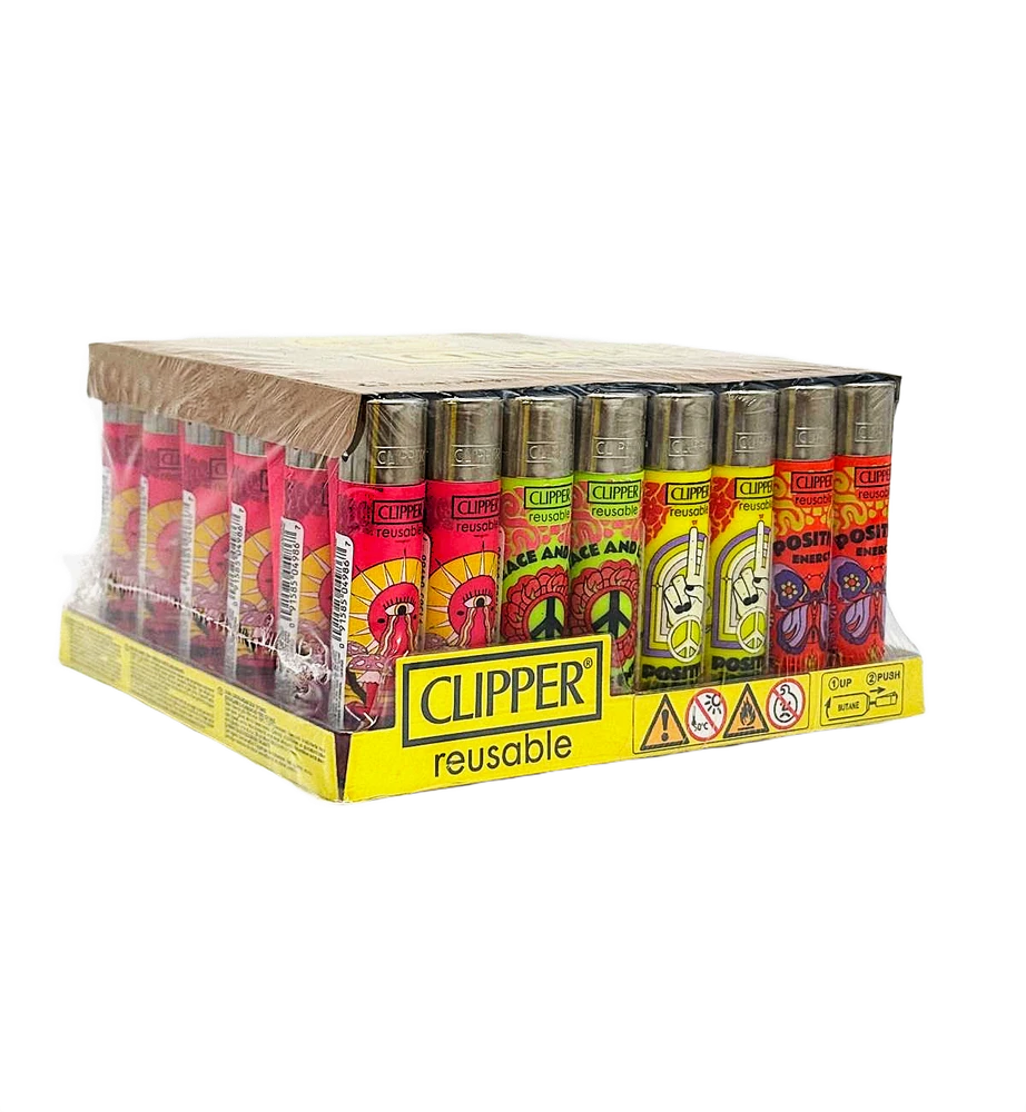 CLIPPER CP11HP16 PEACE HIPPIE LIGHTERS - DISPLAY OF 48