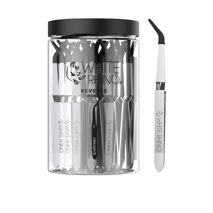 WHITE RHINO REVERSE TWEEZER WITH SILICONE TIP - JAR OF 30