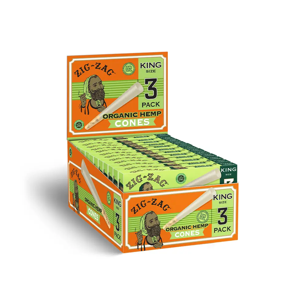 ZIG ZAG ORGANIC HEMP KING SIZE 3-PACK CONES - DISPLAY OF 24