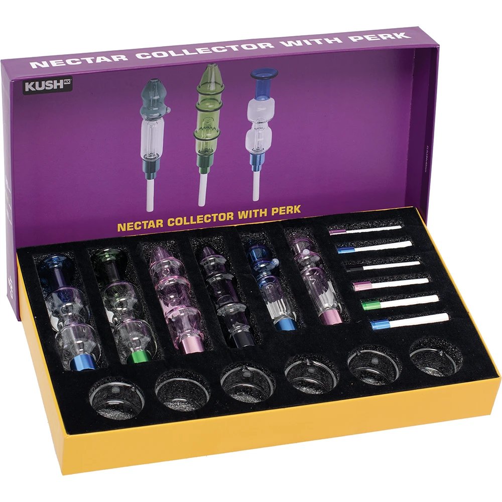 KUSHRX GLASS NECTOR COLLECTORS WITH DISH - DISPLAY OF 6