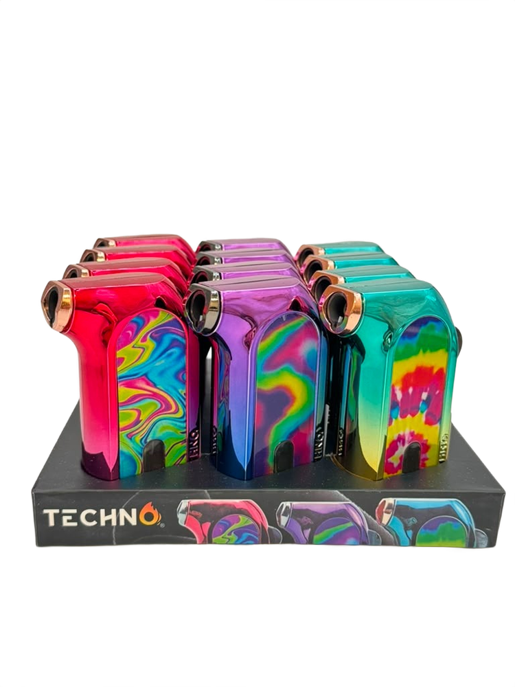 TECHNO TORCH DYE FINISH LIGHTERS - DISPLAY OF 12